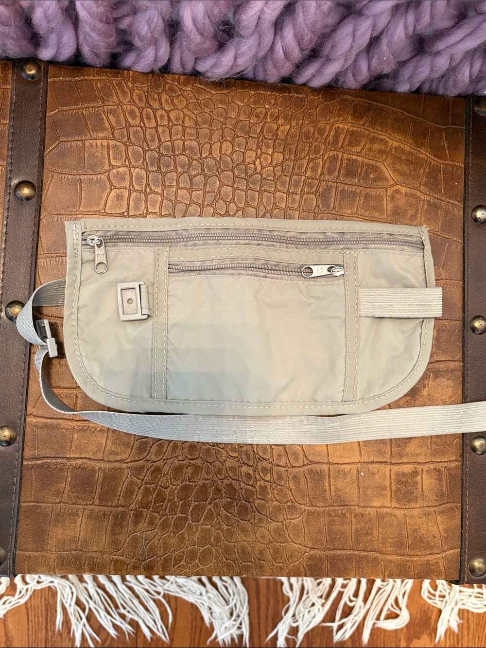 Light Beige Travel Waist Pouch - Perfect for under clothes